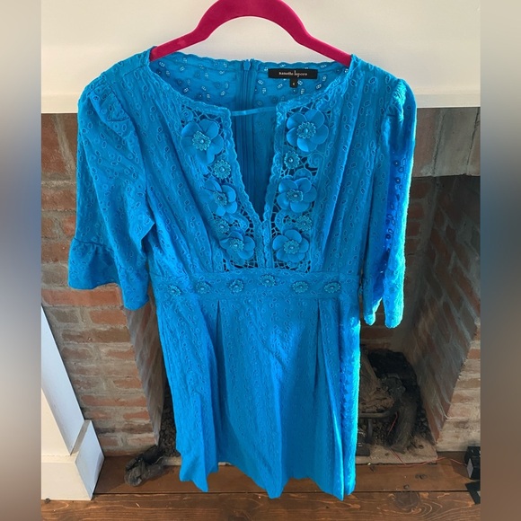 Nanette Lepore Azul 3D Flower Lace Overlay Dress size 4 Old Money Luxurious Rich - Picture 2 of 8